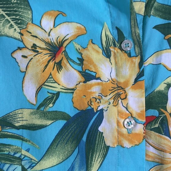 Tropical Blue and Orange Sleeveless Polo Blouse - Picture 9 of 10